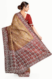 Organza silk saree  in mustard & pink  with kutch embroidery borders & pallu