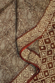 Organza silk saree  in brown with kutch embroidery borders & pallu