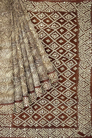 Organza silk saree  in brown with kutch embroidery borders & pallu