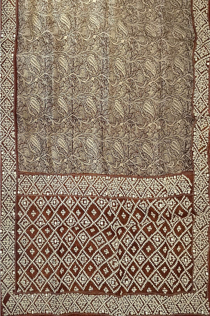 Organza silk saree  in brown with kutch embroidery borders & pallu