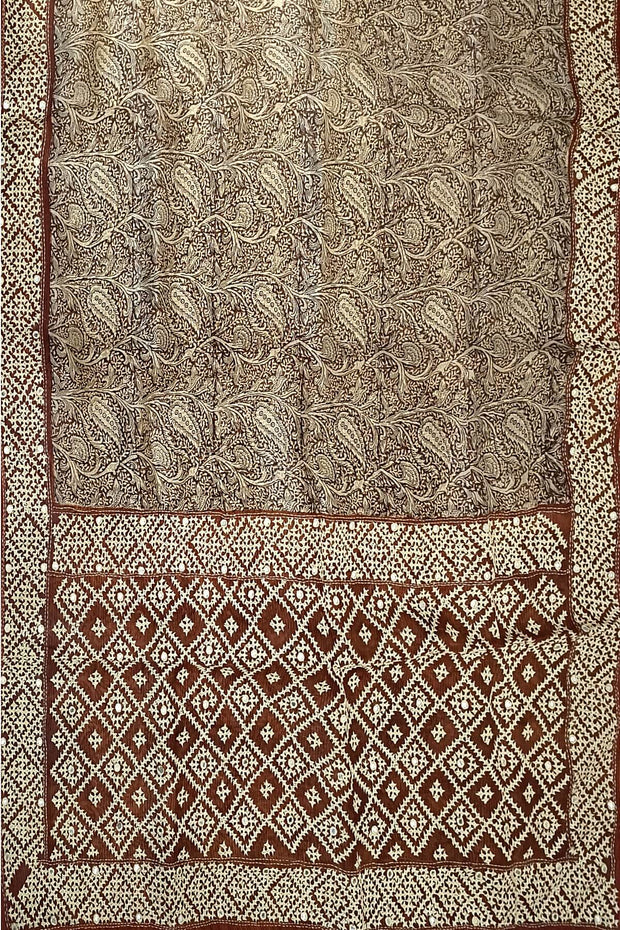 Organza silk saree  in brown with kutch embroidery borders & pallu