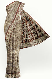 Organza silk saree  in brown with kutch embroidery borders & pallu