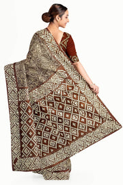 Organza silk saree  in brown with kutch embroidery borders & pallu