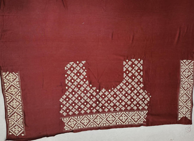 Organza silk saree  in olive green & black with kutch embroidery borders & pallu