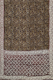 Organza silk saree  in olive green & black with kutch embroidery borders & pallu