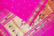 Handwoven Paithani pure silk saree in  pink with small mango motifs on the body