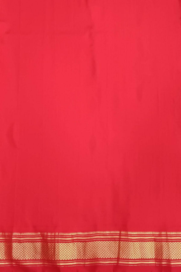 Handwoven Paithani pure silk saree in  red with small mango motifs on the body