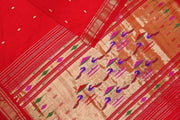 Handwoven Paithani pure silk saree in red with small mango motifs