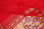 Handwoven Paithani pure silk saree in red with small mango motifs