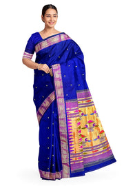 Handwoven Paithani pure silk saree in royal blue with paisley motifs