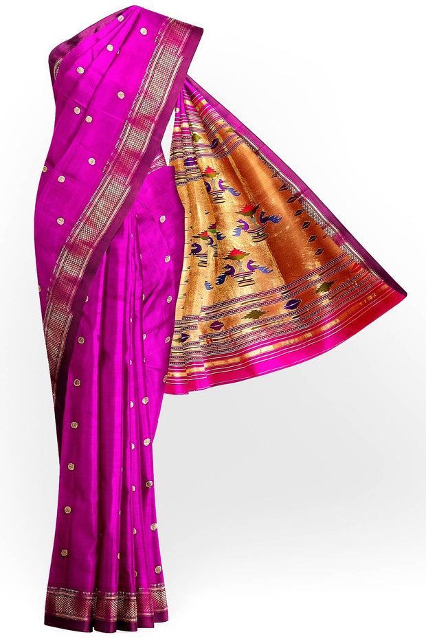 Handwoven Paithani pure silk saree in purple with floral motifs
