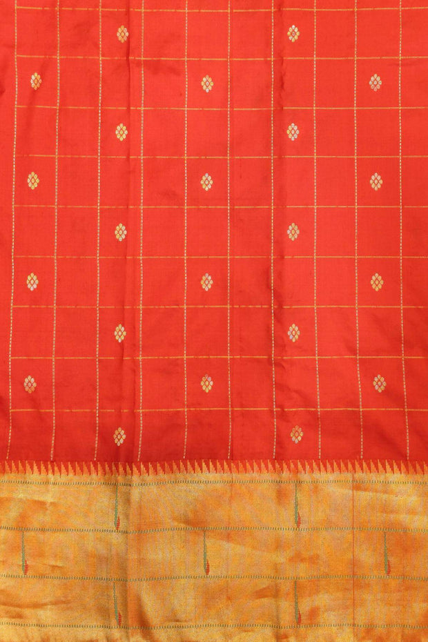 Paithani pure silk saree in violet with checks & buttis on the body .