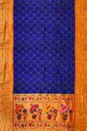 Paithani pure silk saree in violet with checks & buttis on the body .
