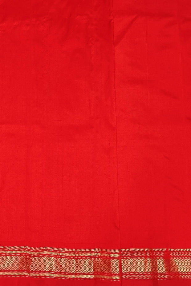 Handwoven Paithani pure silk saree in red with small mango motifs