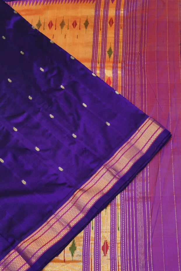 Handwoven Paithani pure silk saree in violet with mango motifs