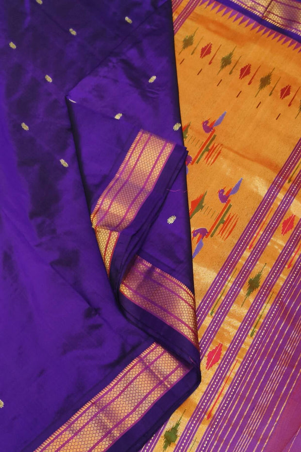 Handwoven Paithani pure silk saree in violet with mango motifs