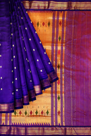Handwoven Paithani pure silk saree in violet with mango motifs