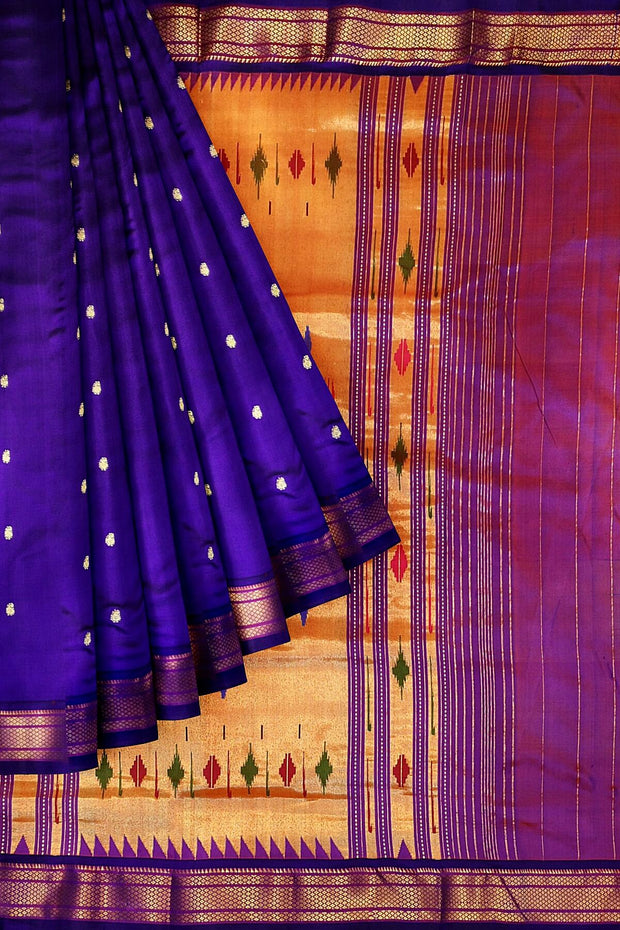 Handwoven Paithani pure silk saree in violet with mango motifs