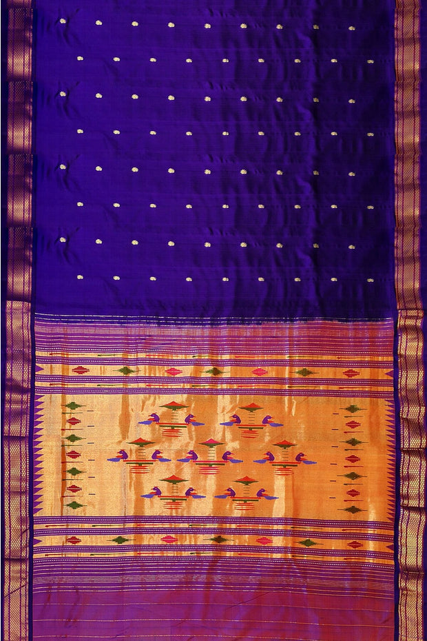 Handwoven Paithani pure silk saree in violet with mango motifs