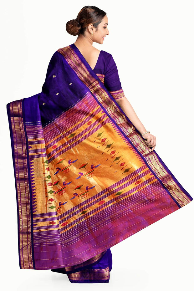 Handwoven Paithani pure silk saree in violet with mango motifs