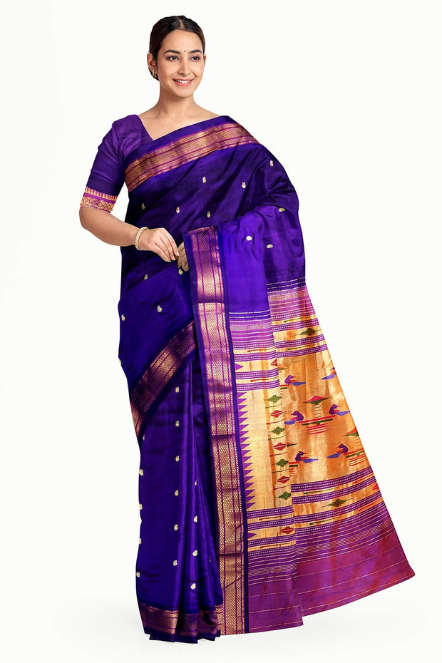 Handwoven Paithani pure silk saree in violet with mango motifs