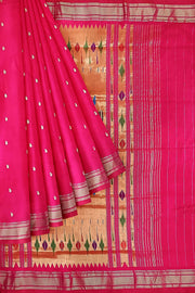 Handwoven Paithani pure silk saree in pink with small mango motifs