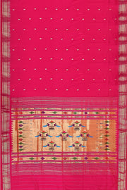 Handwoven Paithani pure silk saree in pink with small mango motifs