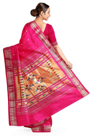 Handwoven Paithani pure silk saree in pink with small mango motifs