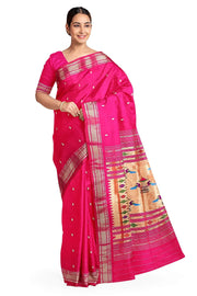 Handwoven Paithani pure silk saree in pink with small mango motifs