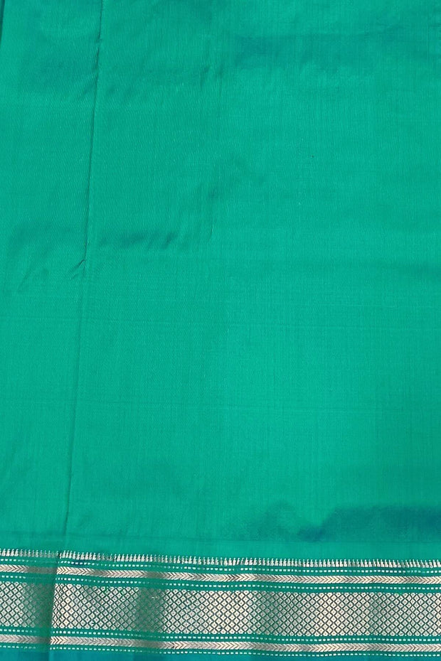 Handwoven Paithani pure silk saree in rama green with mango motifs