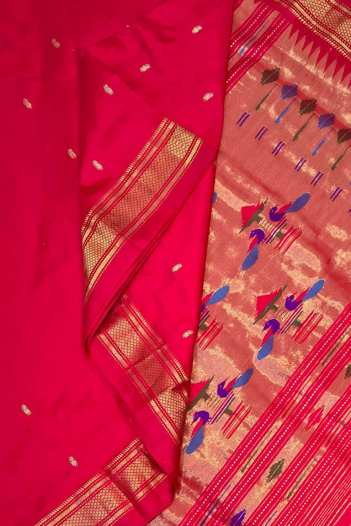 Handwoven Paithani pure silk saree in red