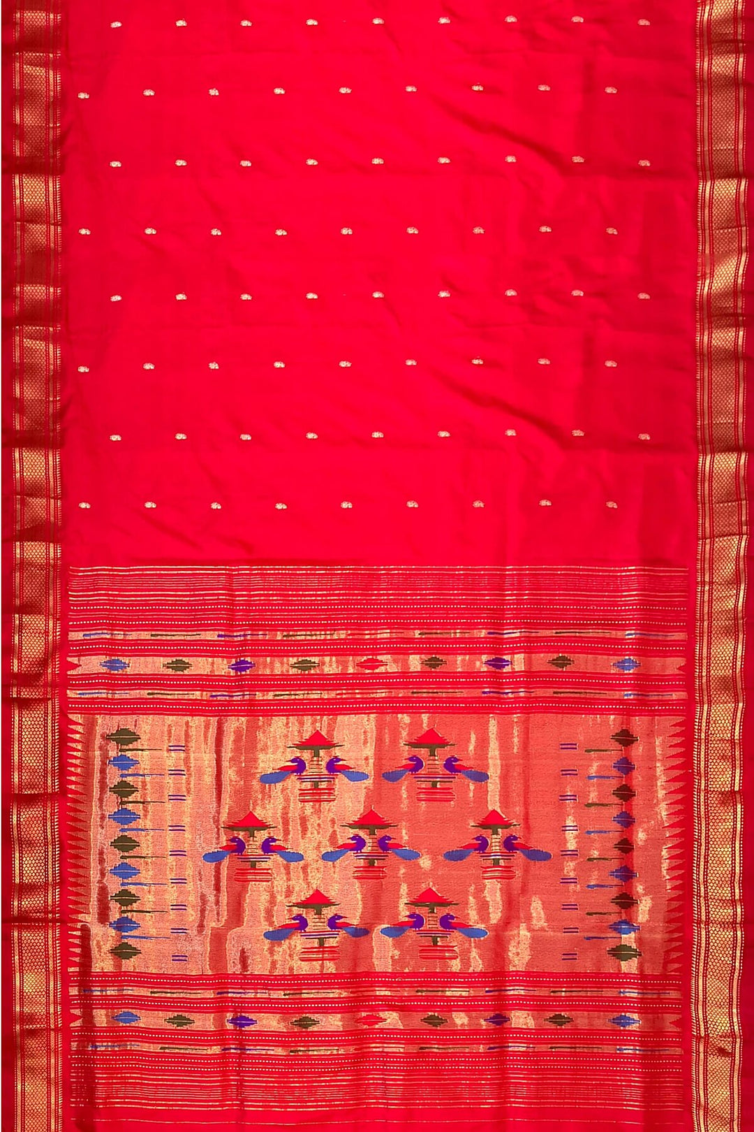 Handwoven Paithani pure silk saree in red