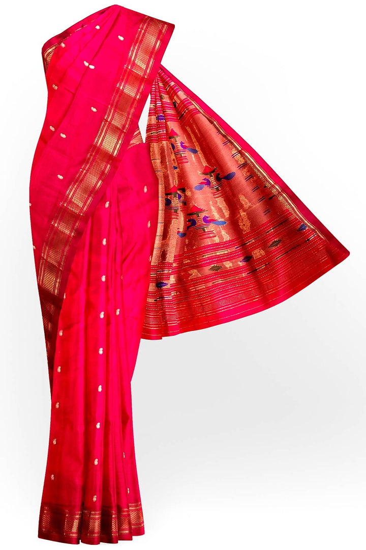 Handwoven Paithani pure silk saree in red