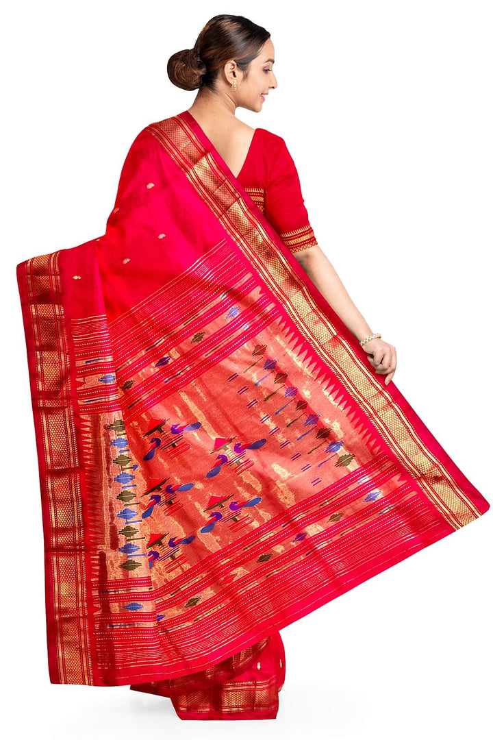 Handwoven Paithani pure silk saree in red
