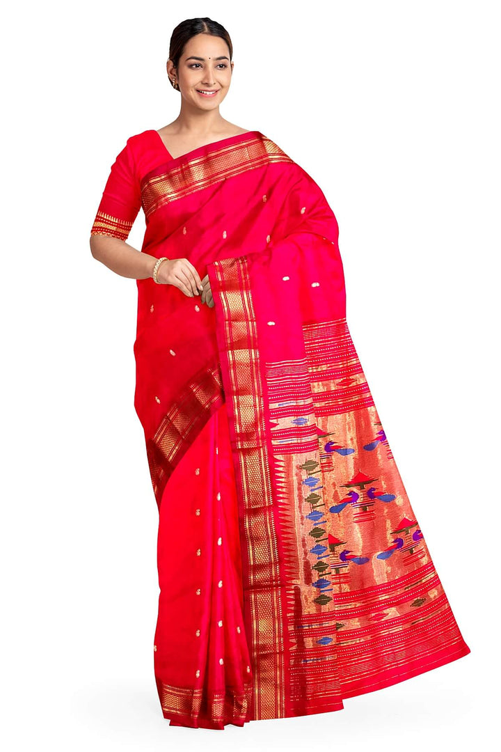 Handwoven Paithani pure silk saree in red