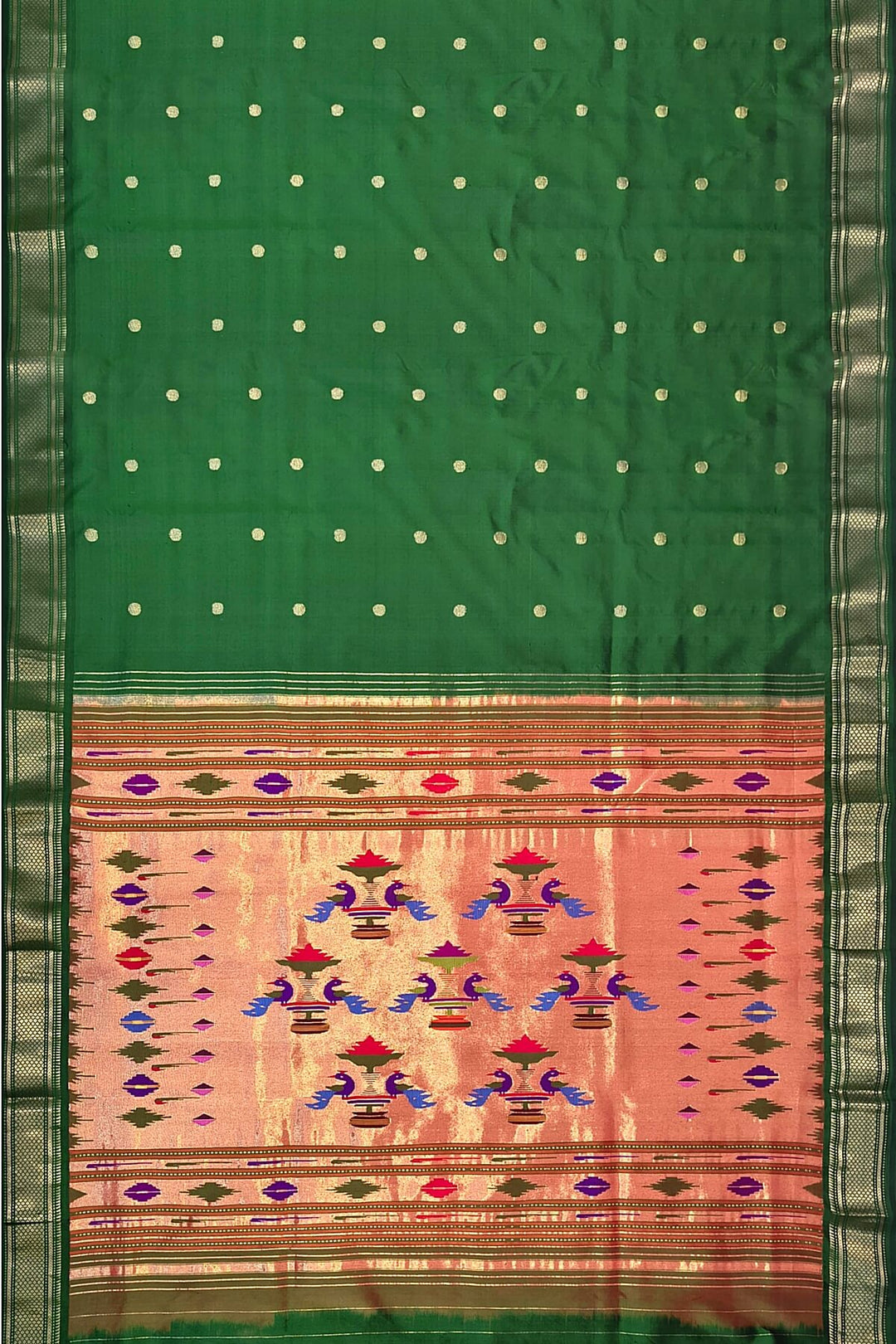 Handwoven Paithani pure silk saree in dark green
