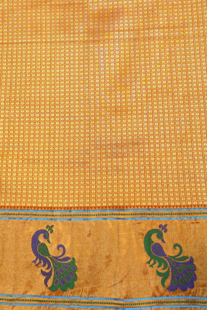 Paithani pure silk saree in blue with muniya motifs on the body.