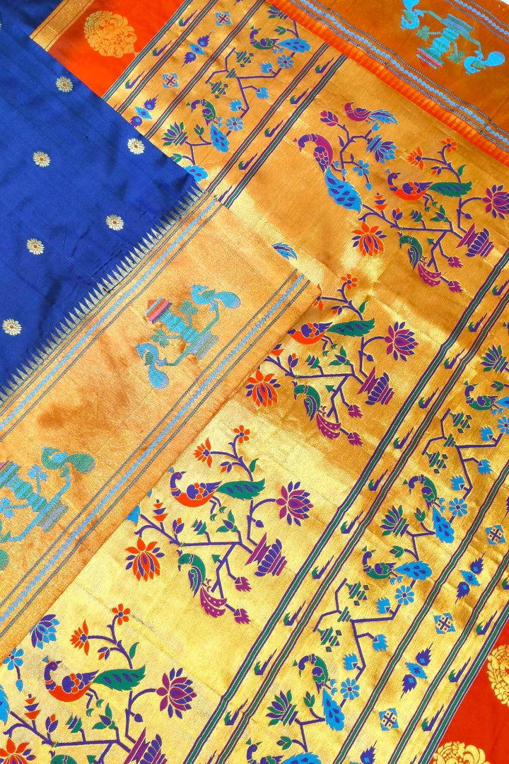 Paithani pure silk saree in violet  with round buttis with meena work.