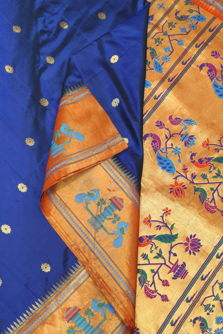 Paithani pure silk saree in violet  with round buttis with meena work.
