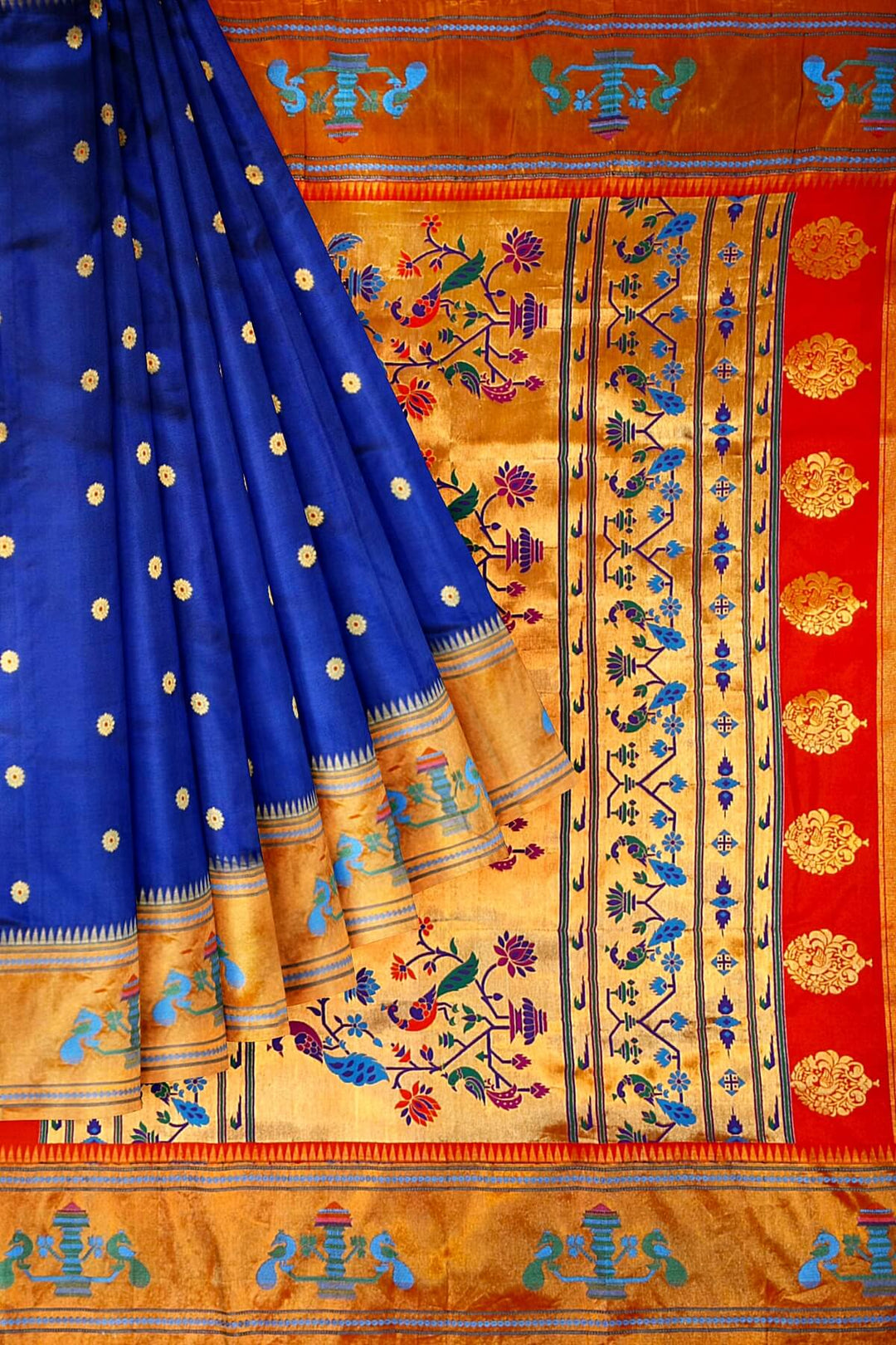 Paithani pure silk saree in violet  with round buttis with meena work.