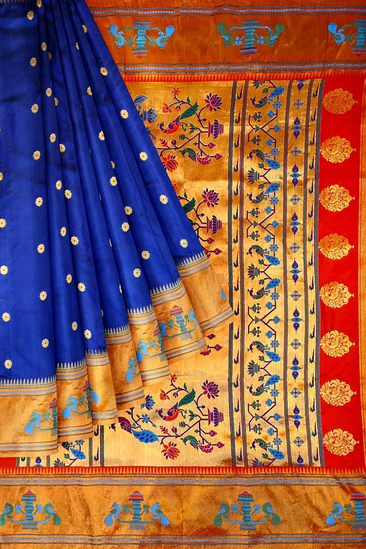 Paithani pure silk saree in violet  with round buttis with meena work.