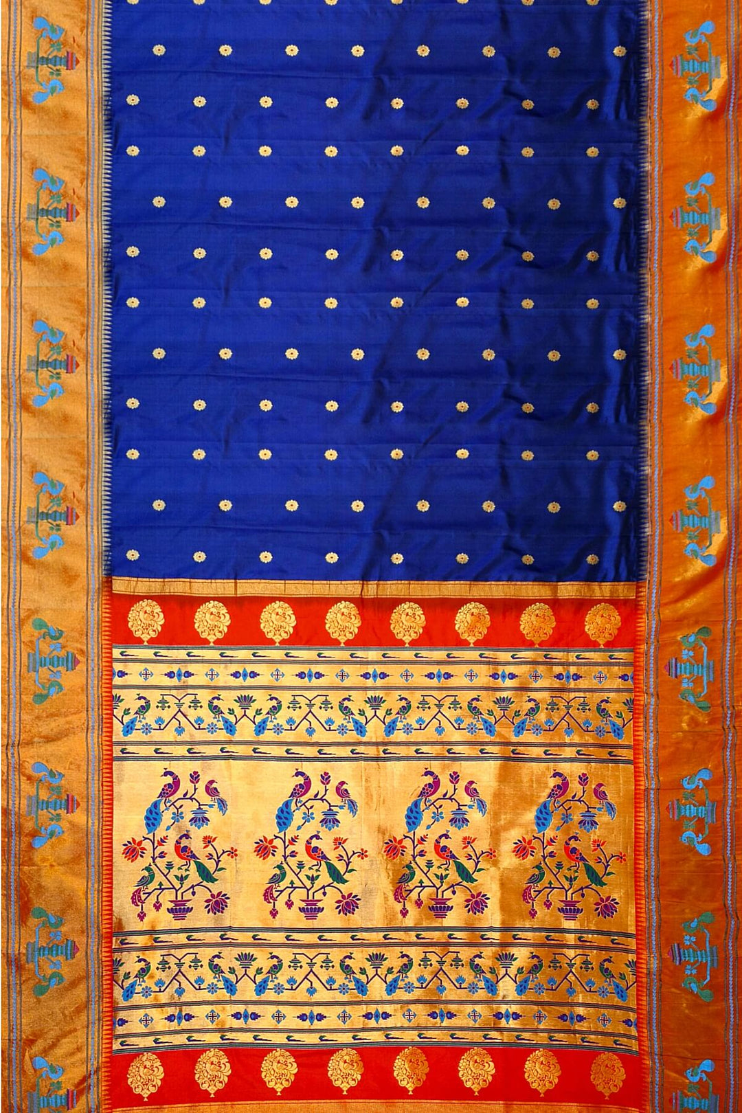 Paithani pure silk saree in violet  with round buttis with meena work.
