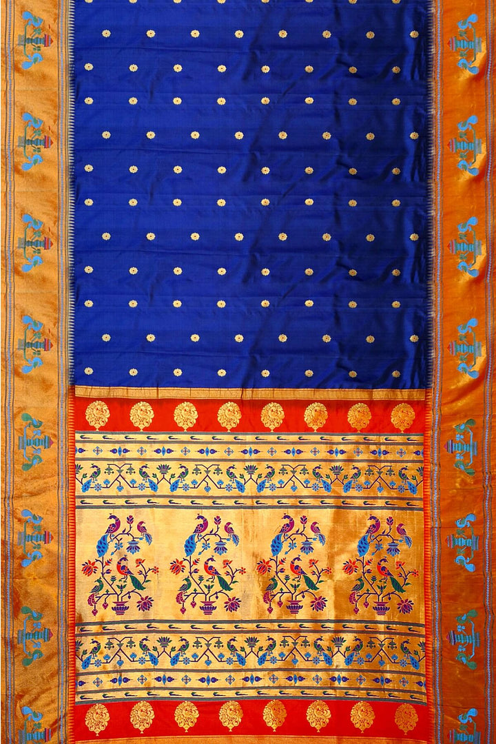 Paithani pure silk saree in violet  with round buttis with meena work.