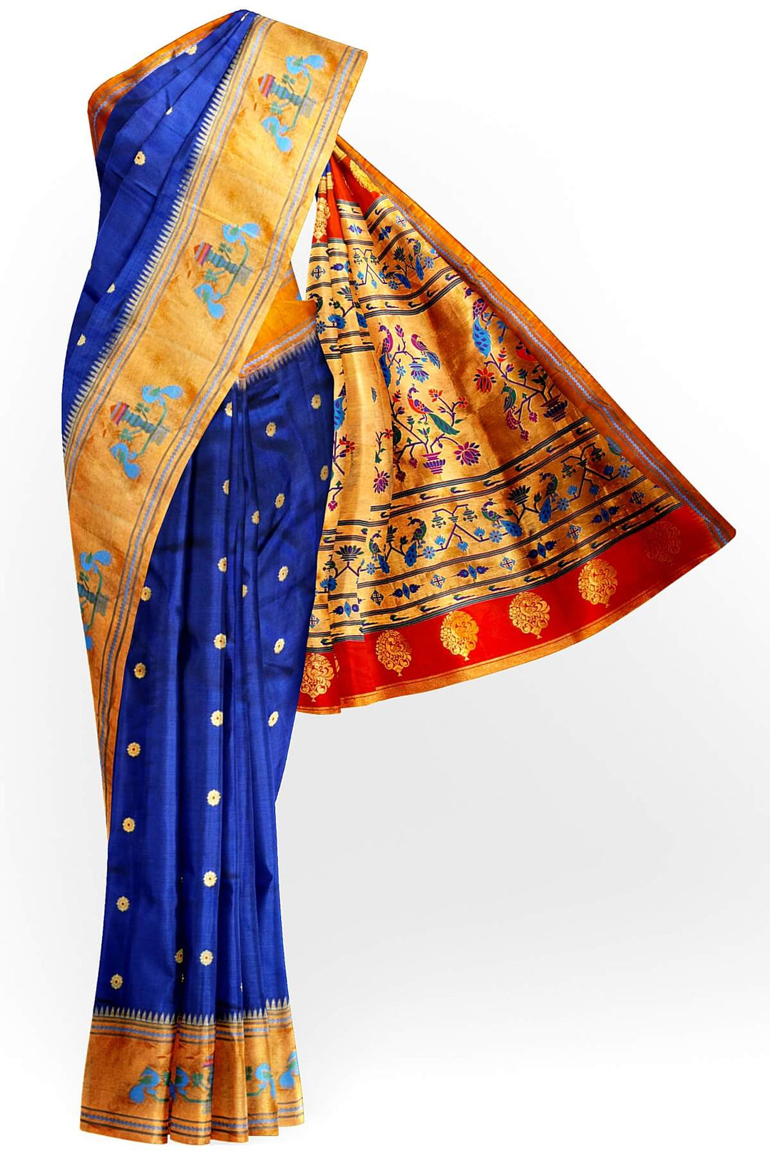Paithani pure silk saree in violet  with round buttis with meena work.