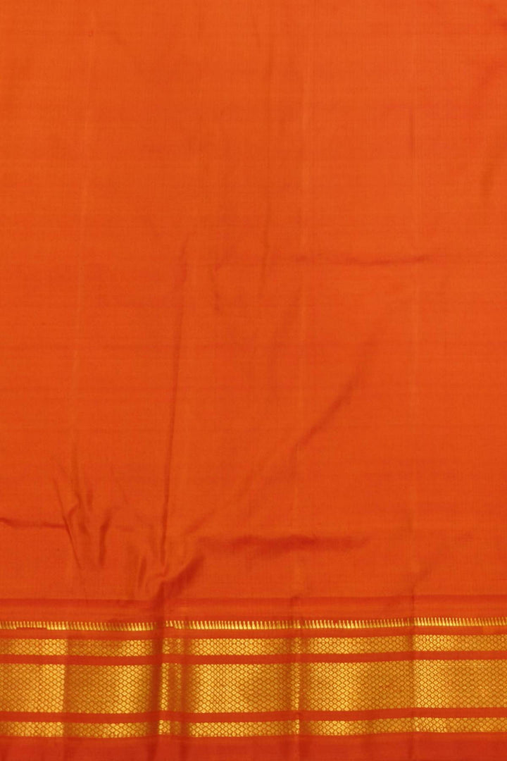 Handwoven Paithani pure silk saree in orange with mango motifs