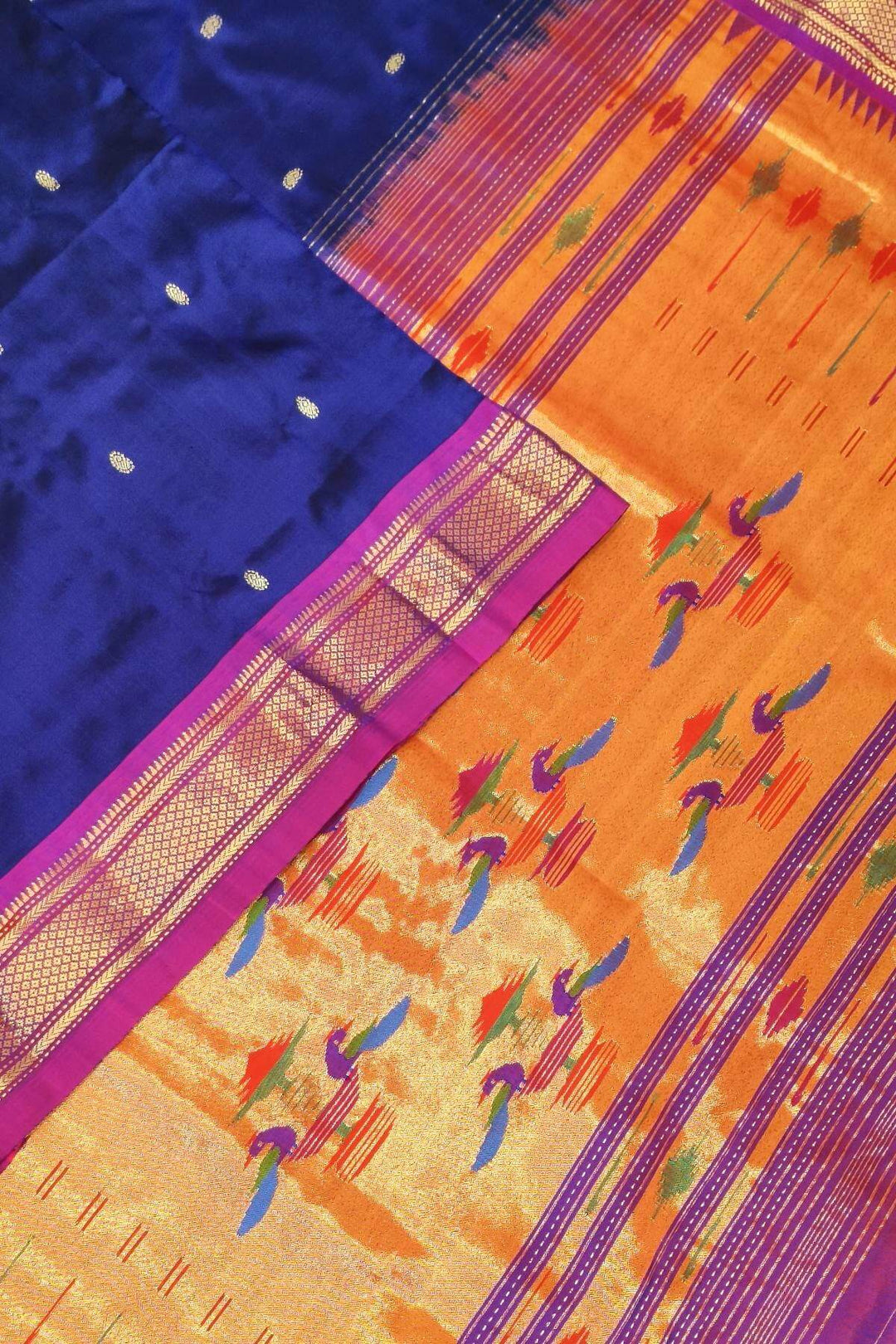 Handwoven Paithani pure silk saree in violet with  mango motifs