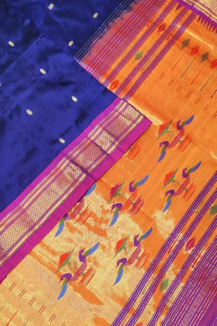 Handwoven Paithani pure silk saree in violet with  mango motifs