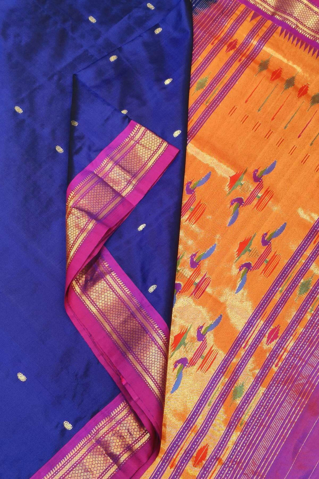 Handwoven Paithani pure silk saree in violet with  mango motifs