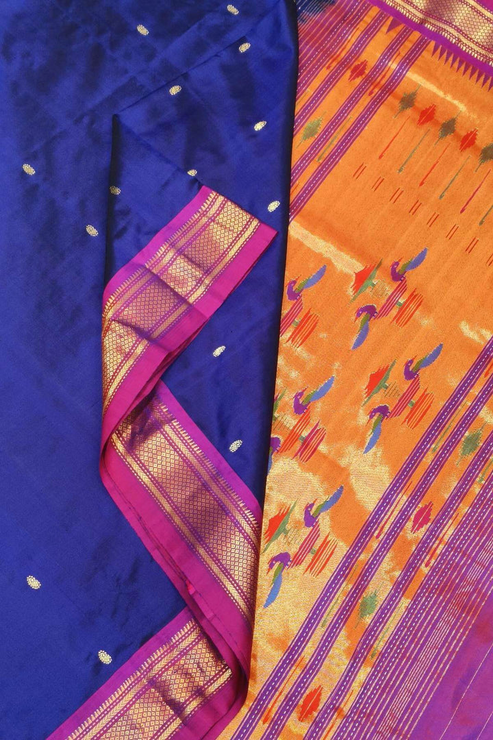 Handwoven Paithani pure silk saree in violet with  mango motifs