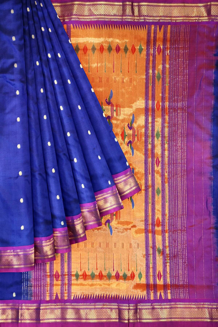 Handwoven Paithani pure silk saree in violet with  mango motifs